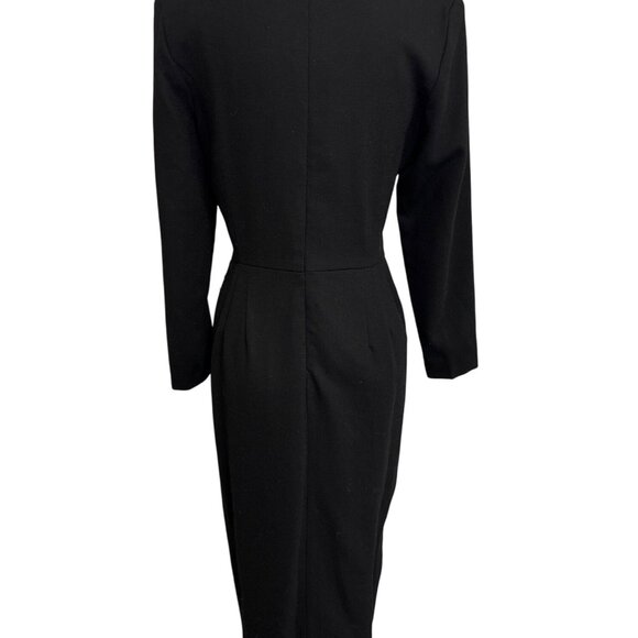 Vintage Spenser Jeremy Black Wool Long Sleeve Midi Dress Size 10 Made In USA LBD - Picture 8 of 14